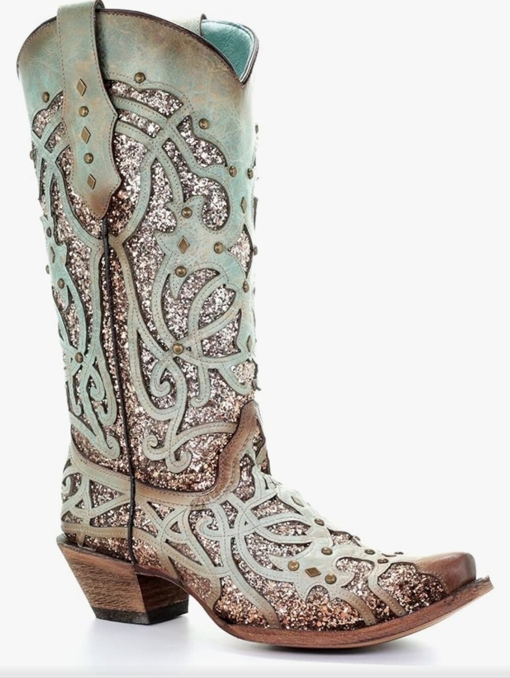 Corral Mint Glitter Inlay and Stud Snip Toe Boots (10)